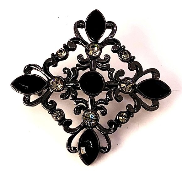 Jewelry Vintage Black And Grey Brooch Pin With Rhinestones Poshmark
